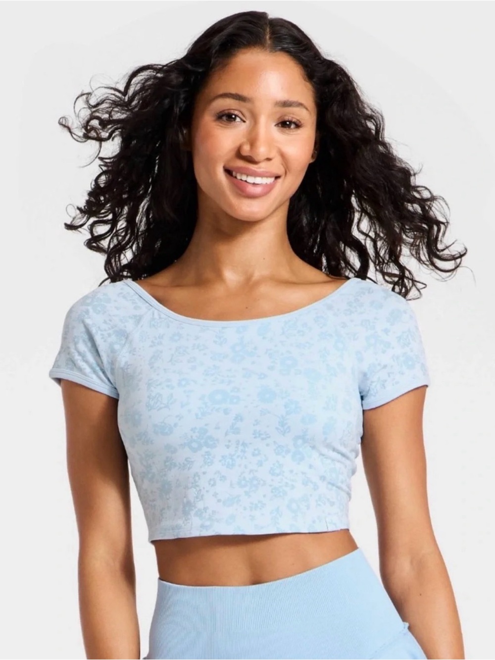 JoyLab Light Blue Floral Support Crop Top